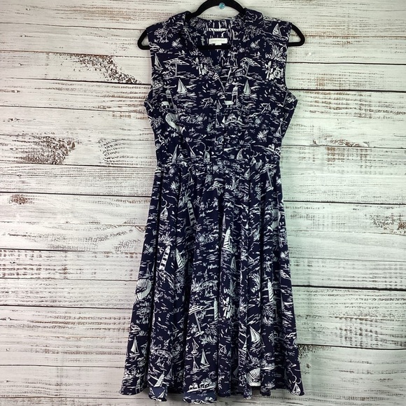 CHARTER CLUB SIZE 10 PETITE NAVY BLUE SCENIC BEACH VACATION SUMMER DRESS - Picture 7 of 16